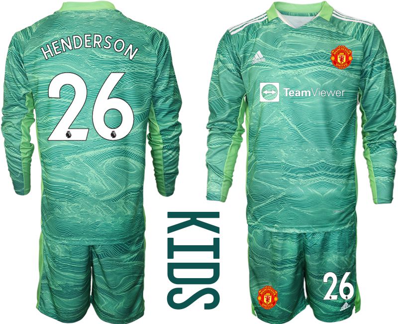 Youth 2021-2022 Club Manchester United green long sleeve goalkeeper #26 Soccer Jersey